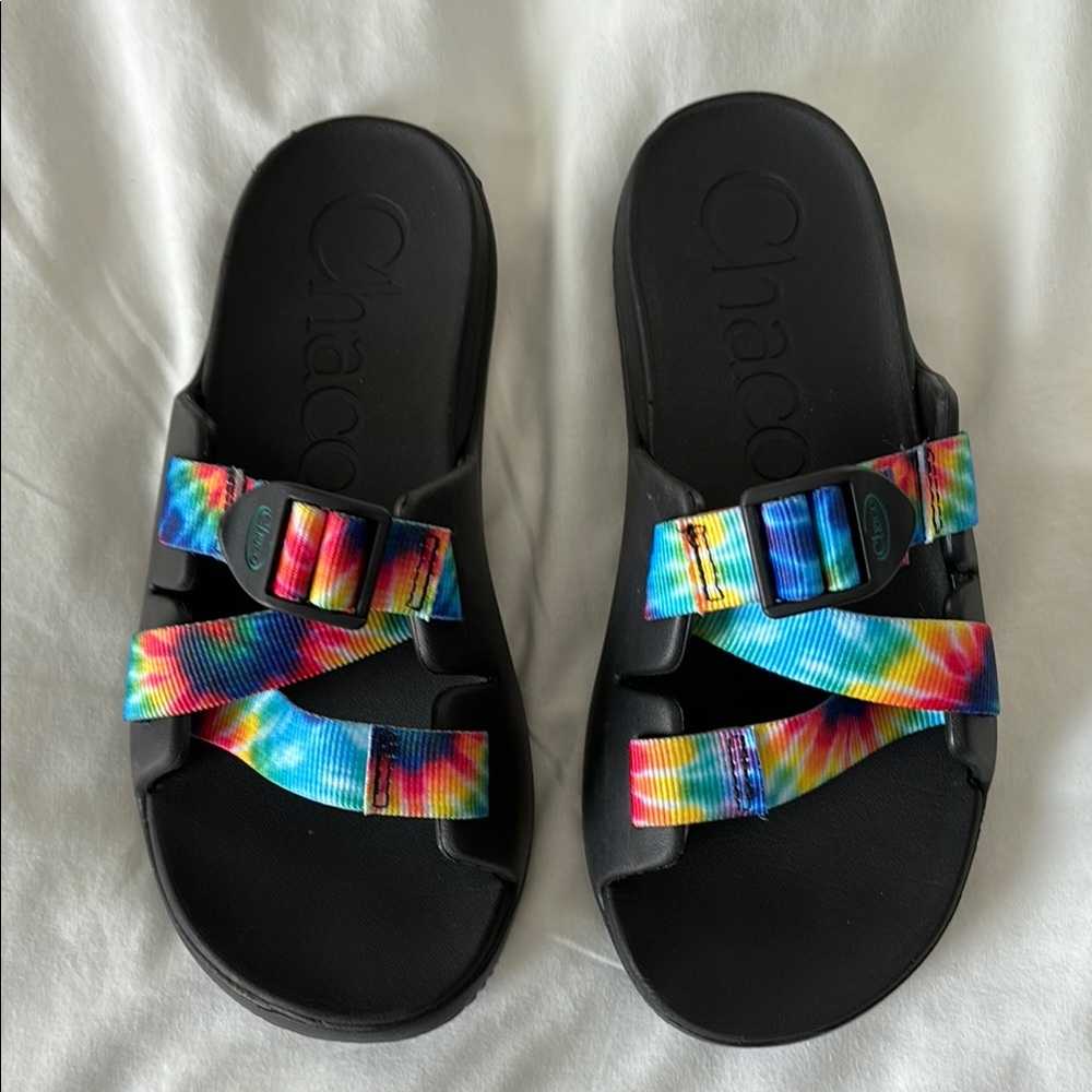 Chaco Black Sandals with Rainbow Straps